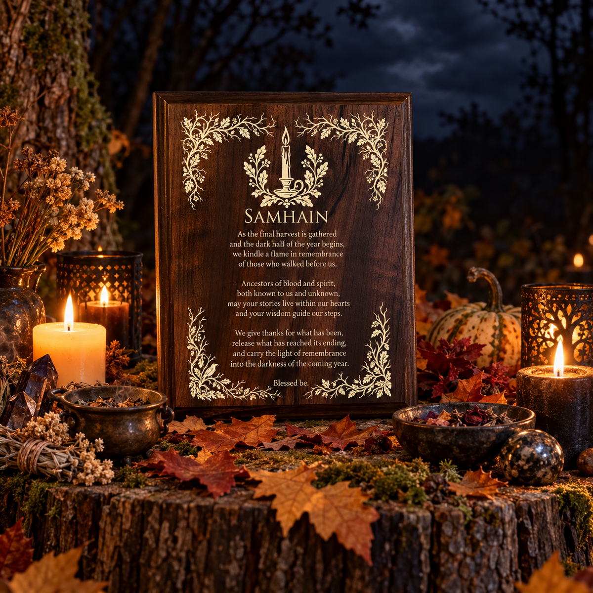 Samhain Prayer Plaque | Pagan Altar Decor & Ancestor Remembrance