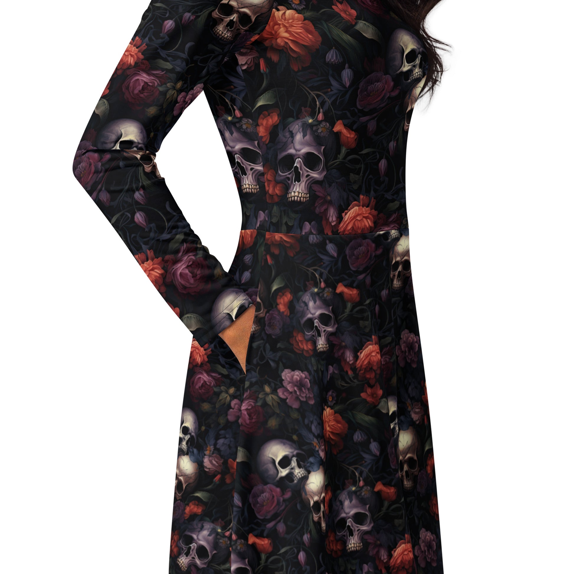 witchy midi dress Enjoytime Women's Dresses Casual Halloween Printed Side Bow Tie Crew Neck Long Sleeve Midi Dress Vintage Witchy Clothes for Women