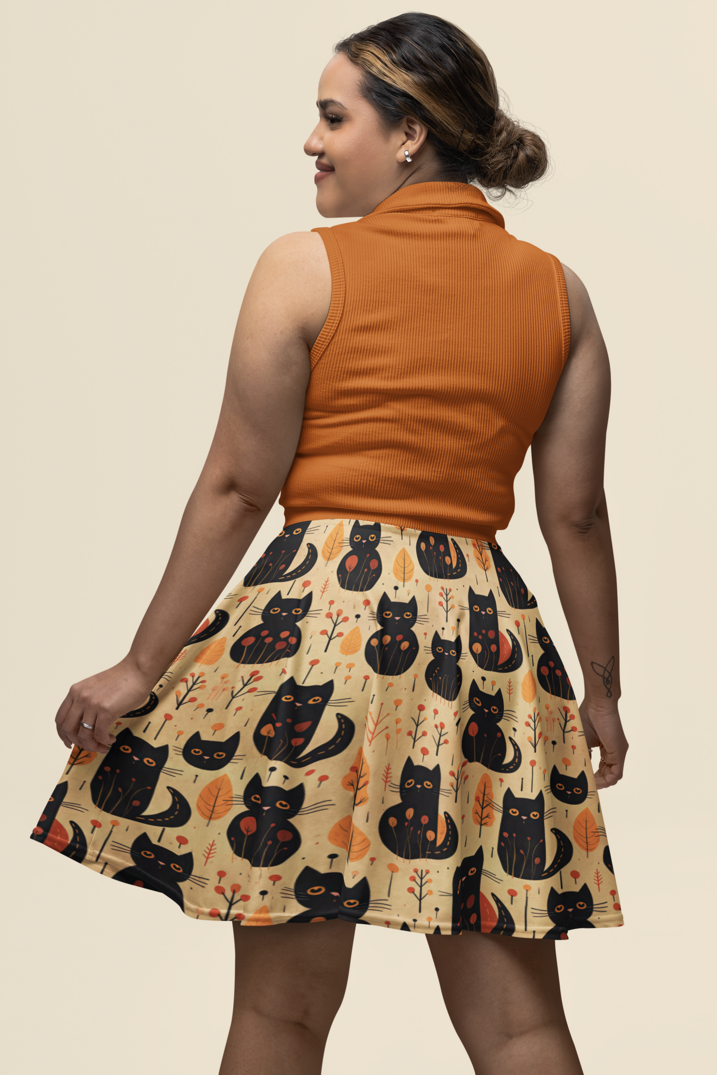 Cute Black Cats | Witchy Skirt | Magical Skirt | Yellow & Orange