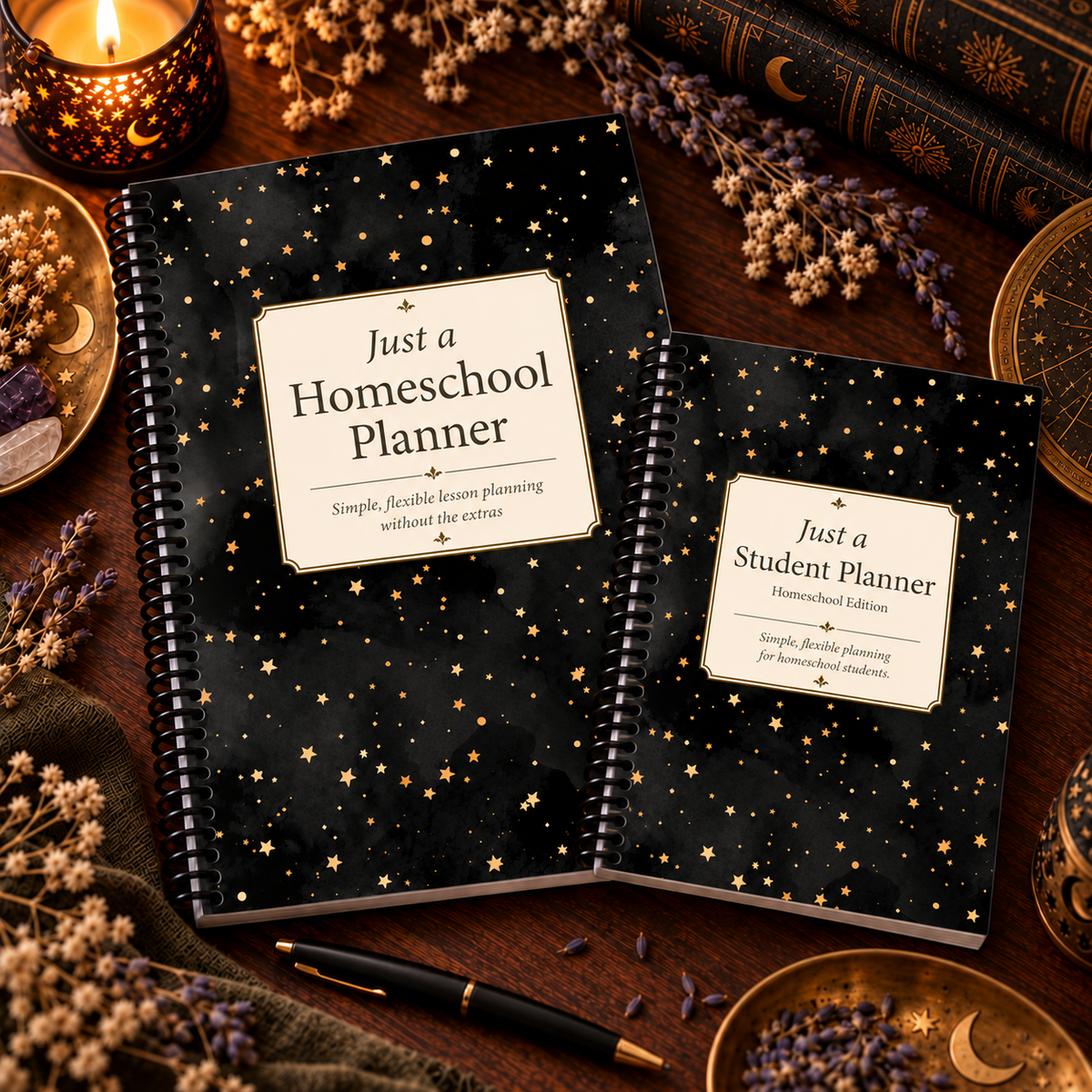 Just A Homeschool Parent & Student Planner Combo | Black Stars Cover