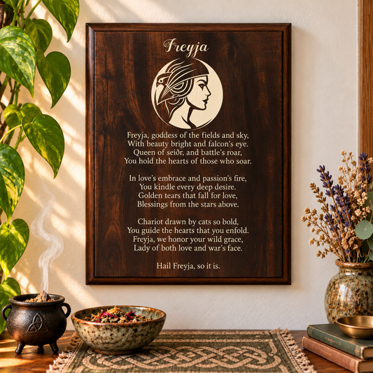 Freyja Prayer Plaque | Norse Goddess Pagan Altar Decor
