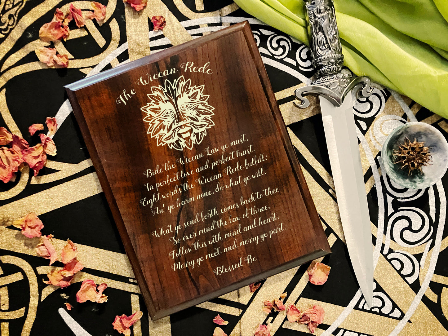 Wiccan Rede Prayer Plaque | Green Man God Design