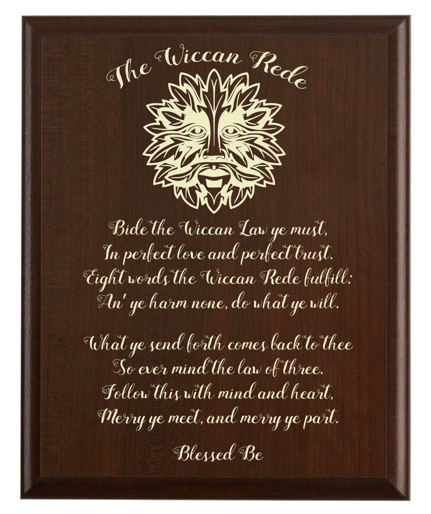 Wiccan Rede Prayer Plaque | Green Man God Design