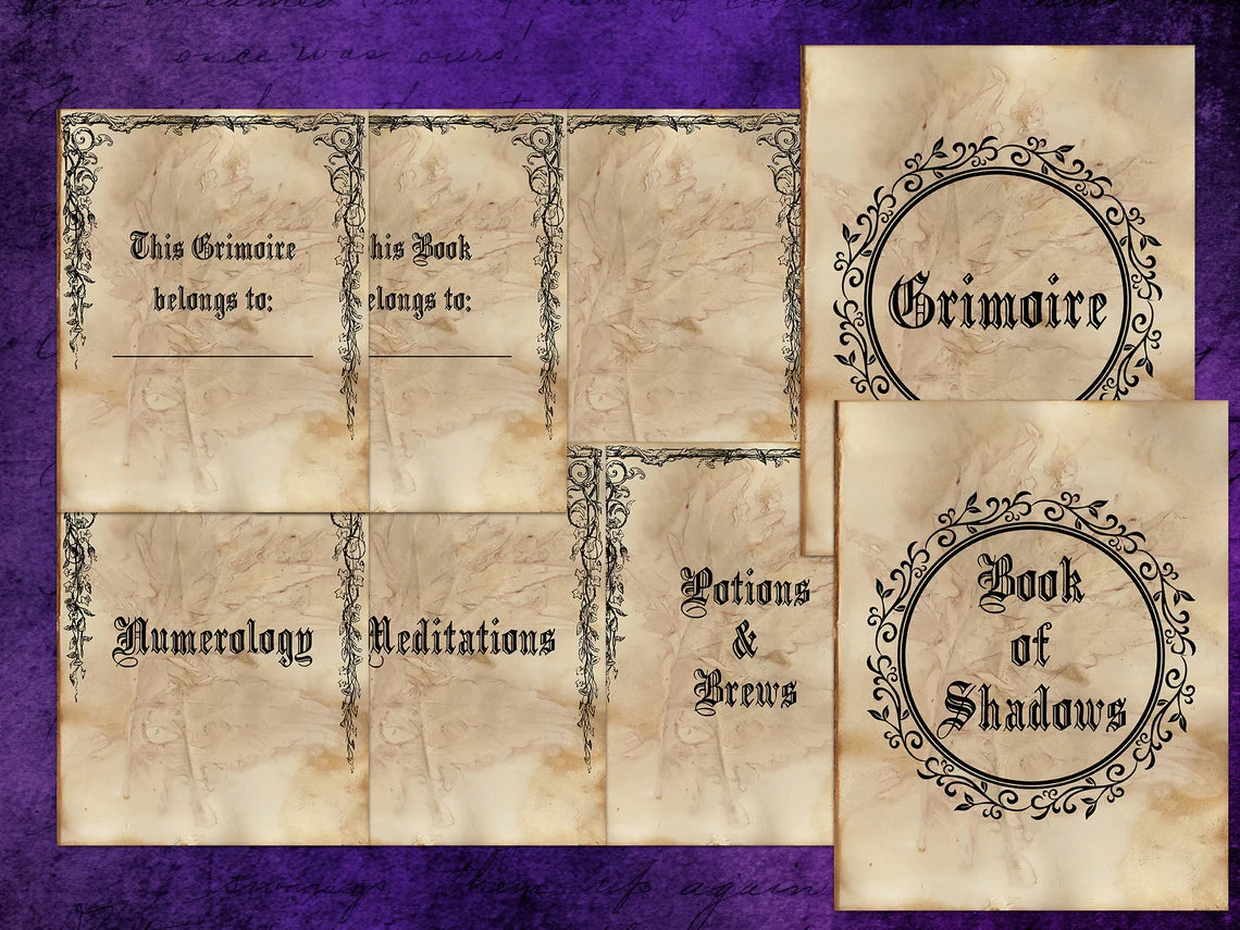 Book of Shadows Title Pages | Antique Look | Printable Download Cover Pages