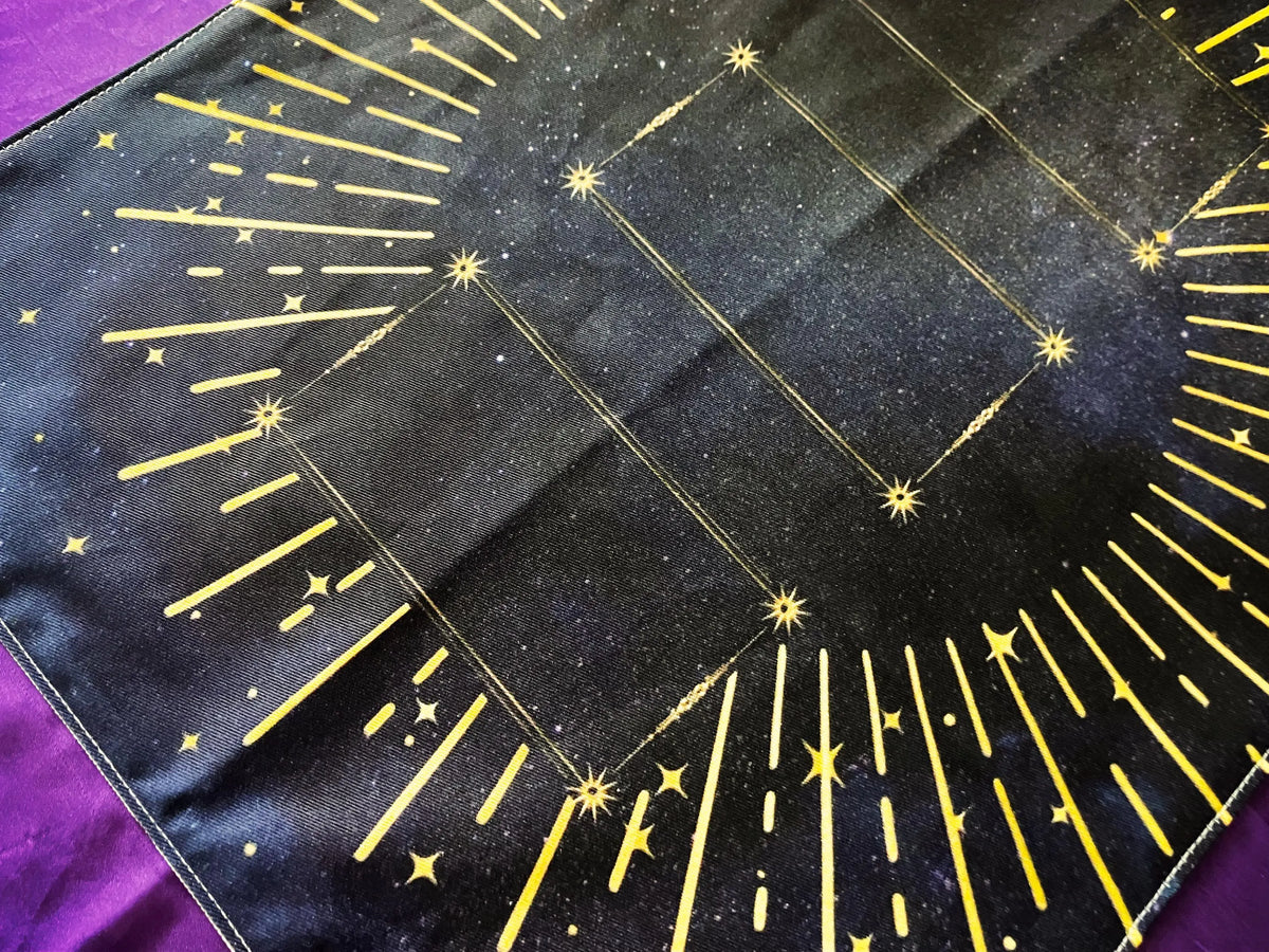 Three Card Spread Tarot Cloth – Night Sky Celestial Reading Mat, 18" x 14"