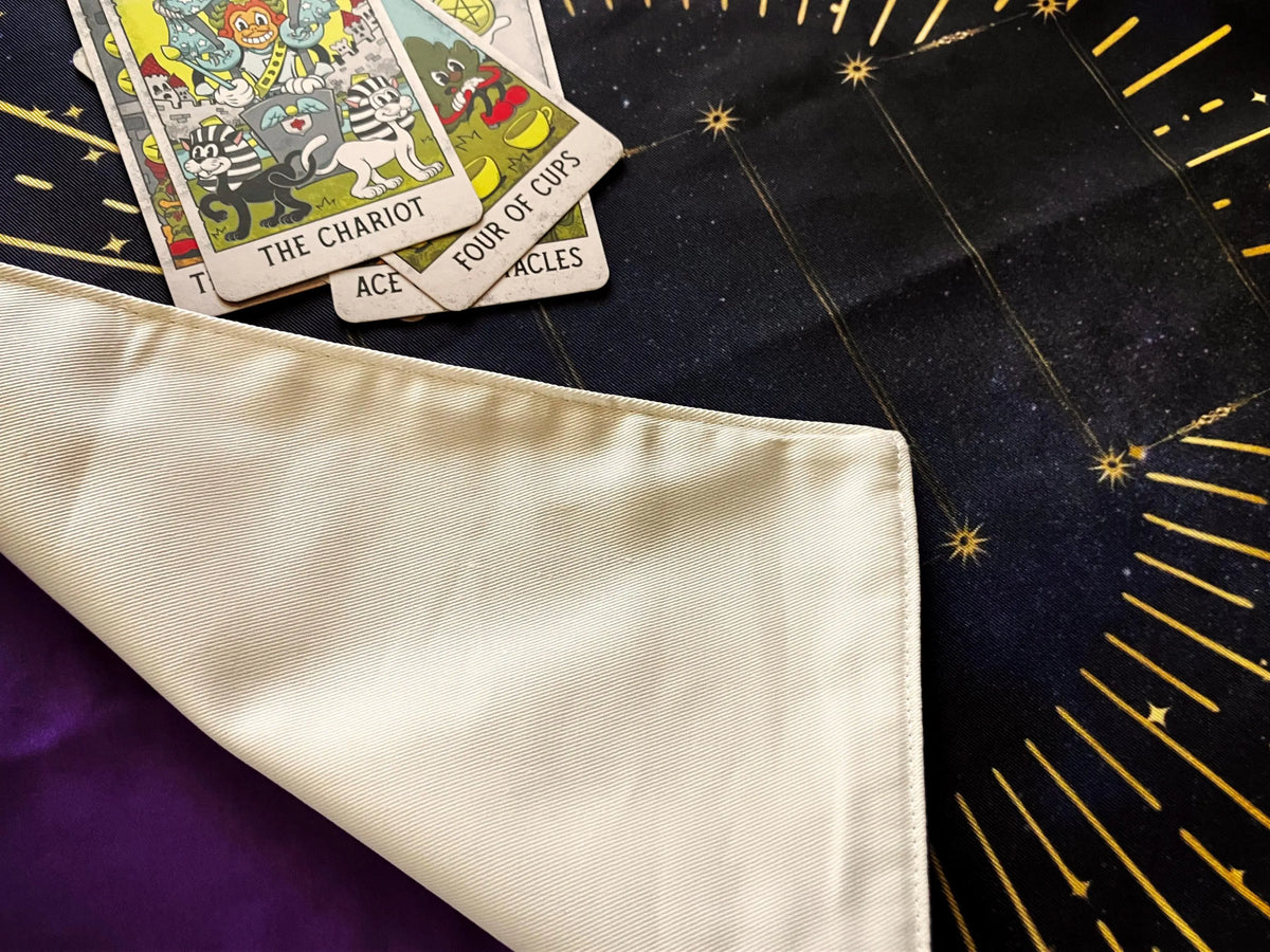 Three Card Spread Tarot Cloth – Night Sky Celestial Reading Mat, 18" x 14"