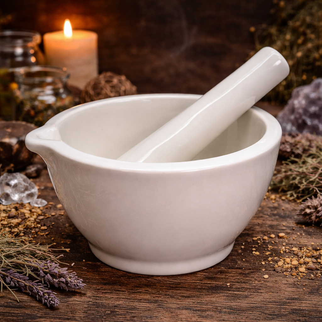 7" Large White Ceramic Mortar and Pestle [BACKORDER]