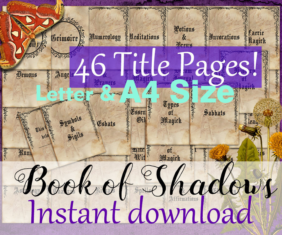 Book of Shadows Title Pages | Antique Look | Printable Download Cover Pages