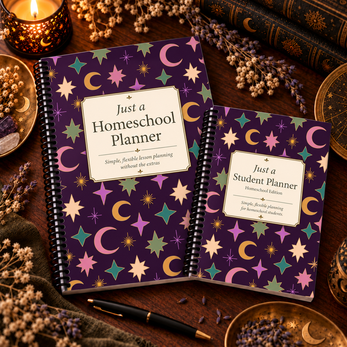 Just A Homeschool Parent & Student Planner Combo | Moon & Stars Cover