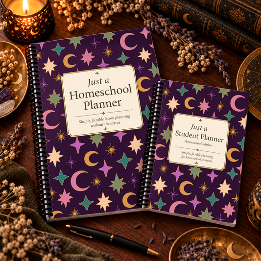 Just A Homeschool Parent & Student Planner Combo | Moon & Stars Cover