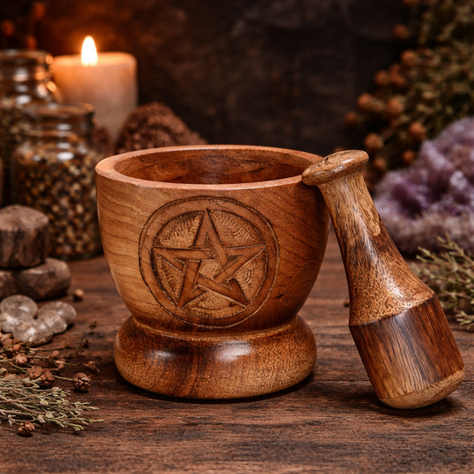 Wooden Pentagram Mortar and Pestle Set