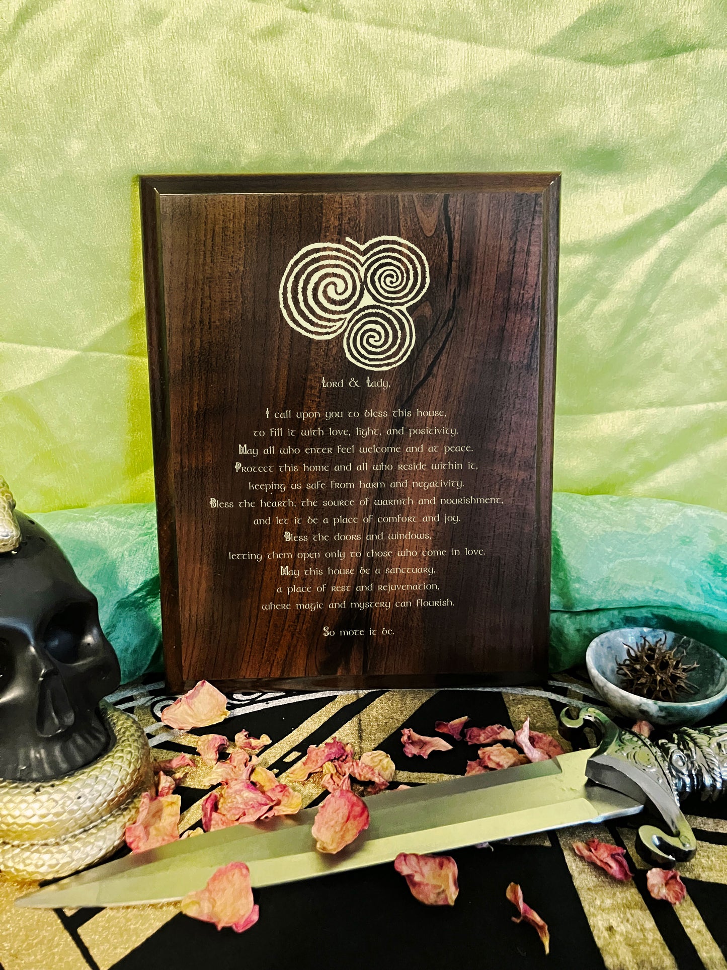 Pagan House Blessing Prayer Plaque | Spiral Design