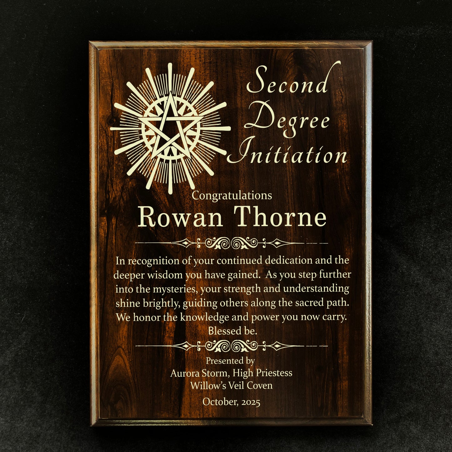 Custom Second Degree Initiation Plaque - Wiccan Witch Coven Initiation Gift