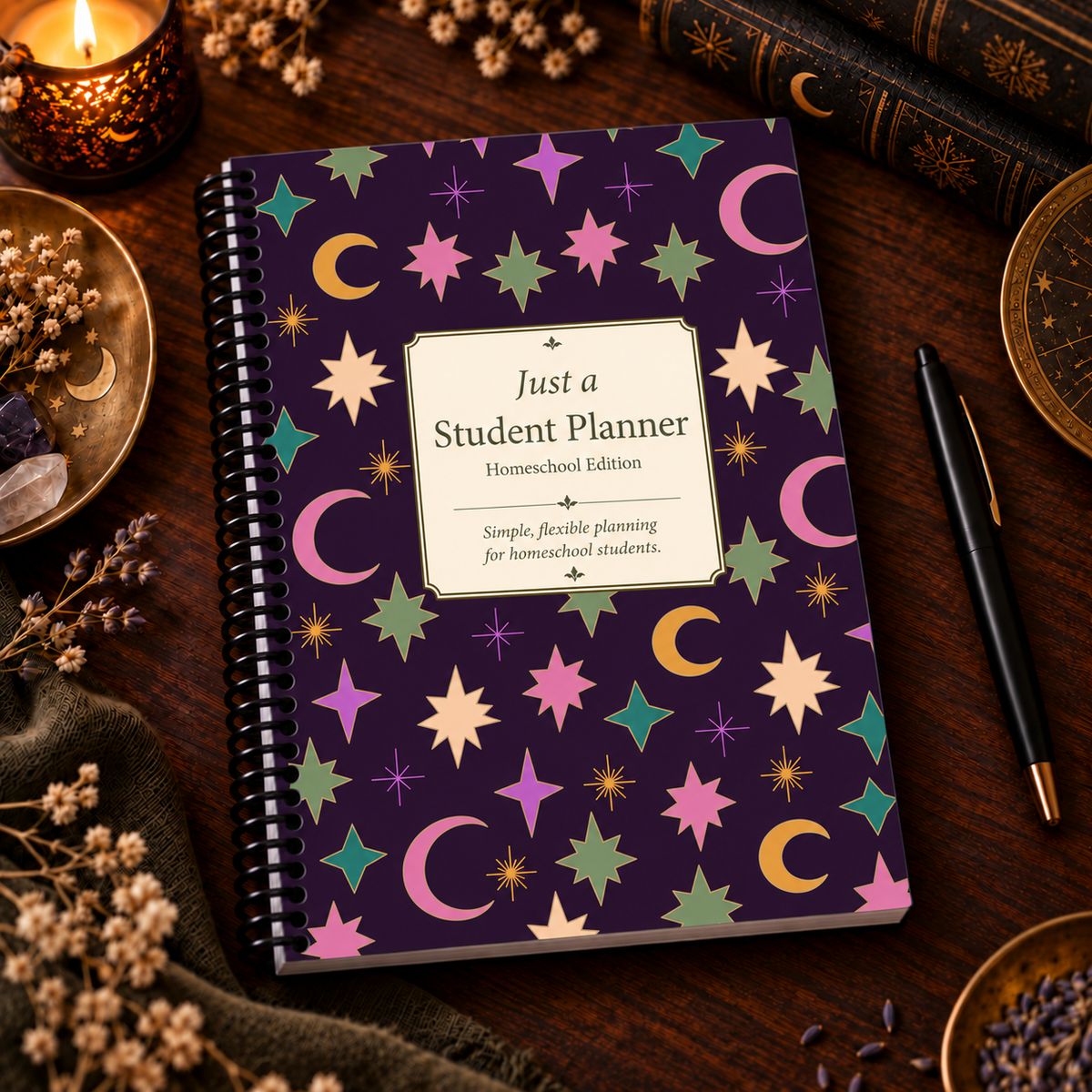 Just a Student Planner - Homeschool Edition | Stars & Moons Cover
