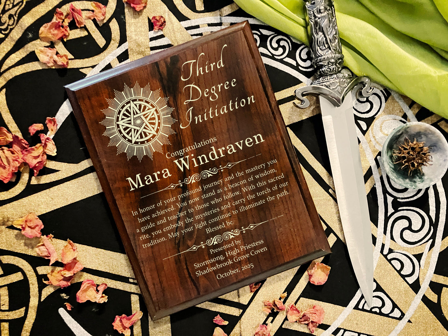 Custom Third Degree Initiation Plaque - Wiccan Witch Coven Initiation Gift