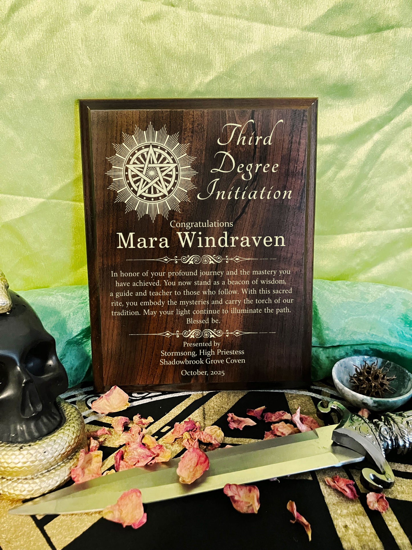 Custom Third Degree Initiation Plaque - Wiccan Witch Coven Initiation Gift