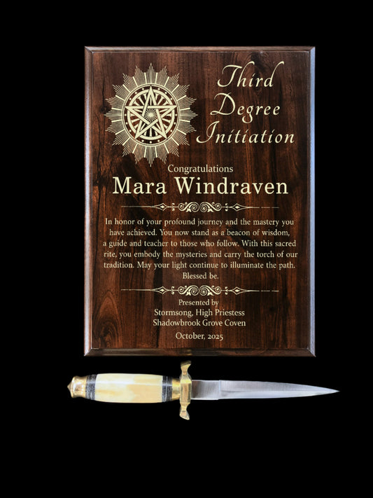 Custom Third Degree Initiation Plaque - Wiccan Witch Coven Initiation Gift