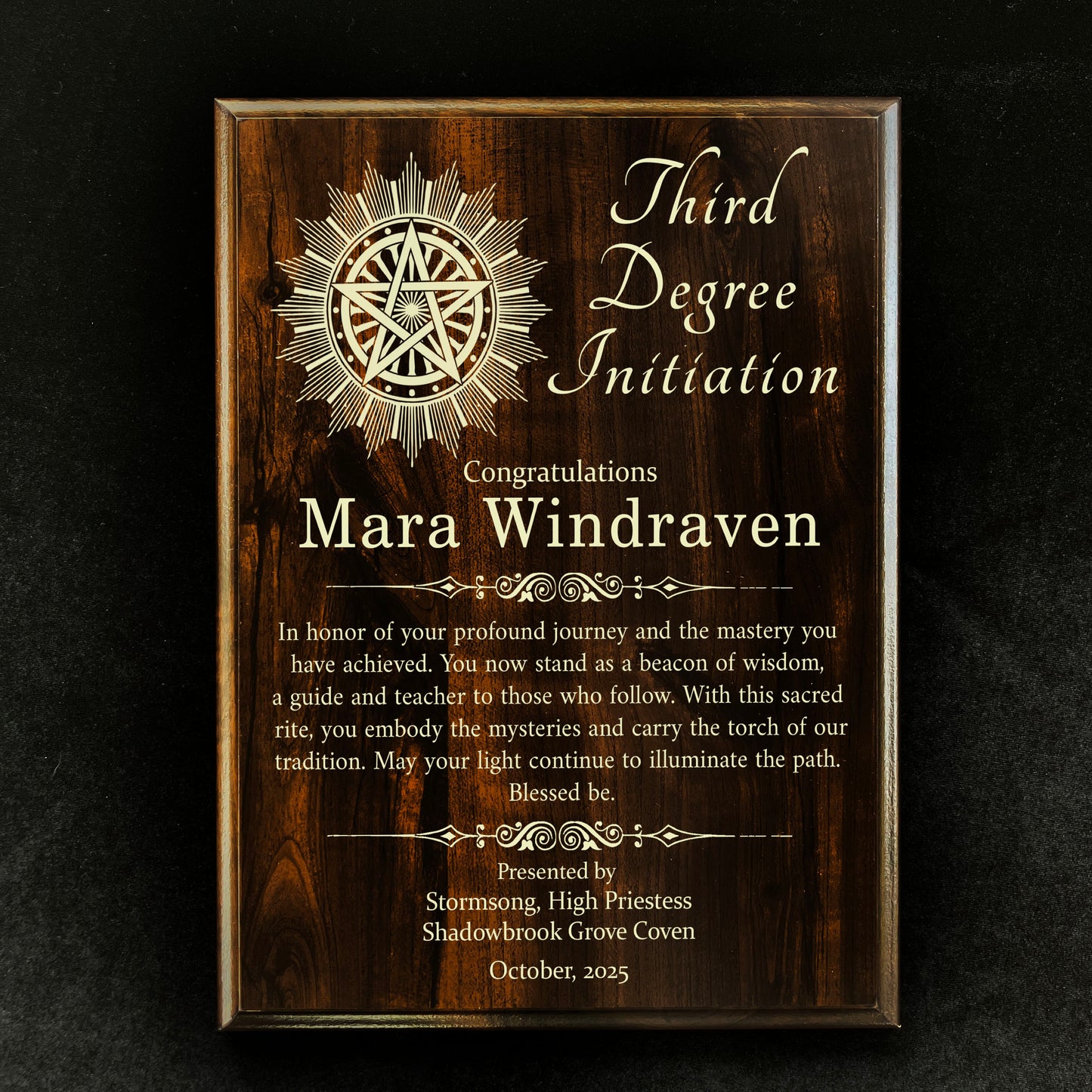 Custom Third Degree Initiation Plaque - Wiccan Witch Coven Initiation Gift